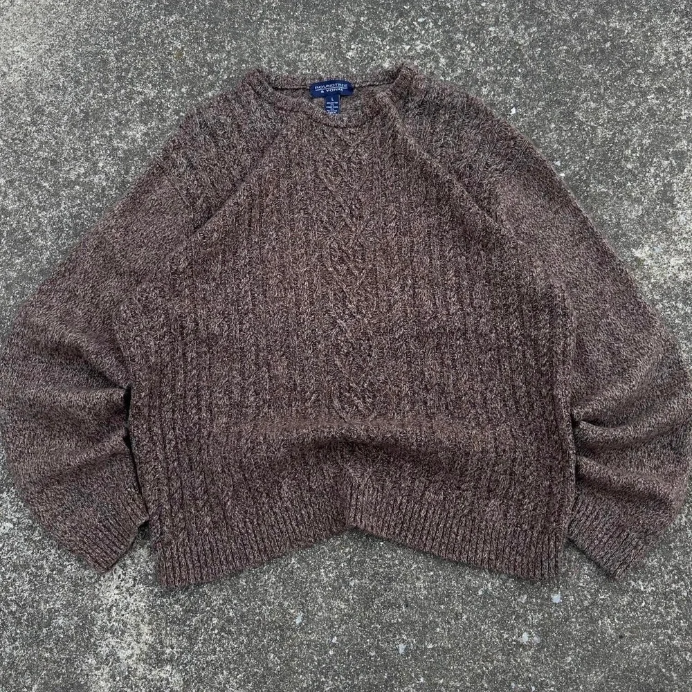 Vintage 90s Roundtree & Yorke Sweater Cable Knit Grandpacore Brown Mens L
